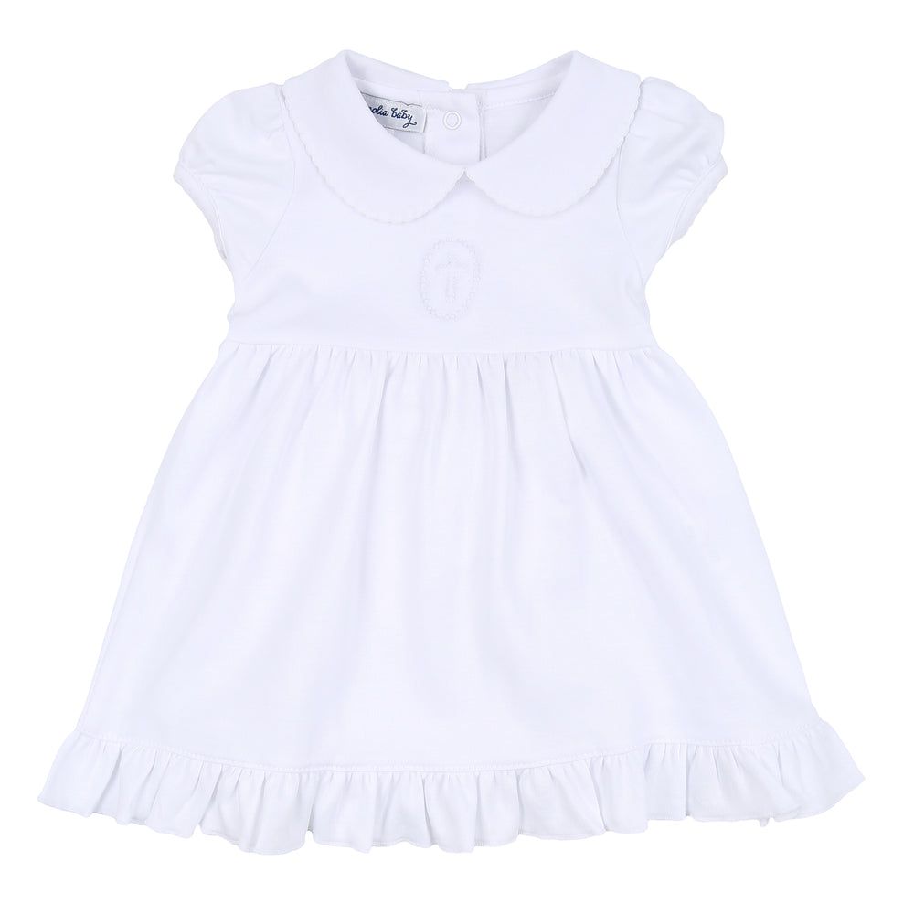 Blessed Embroidered Collared Dress + Diaper Cover - White