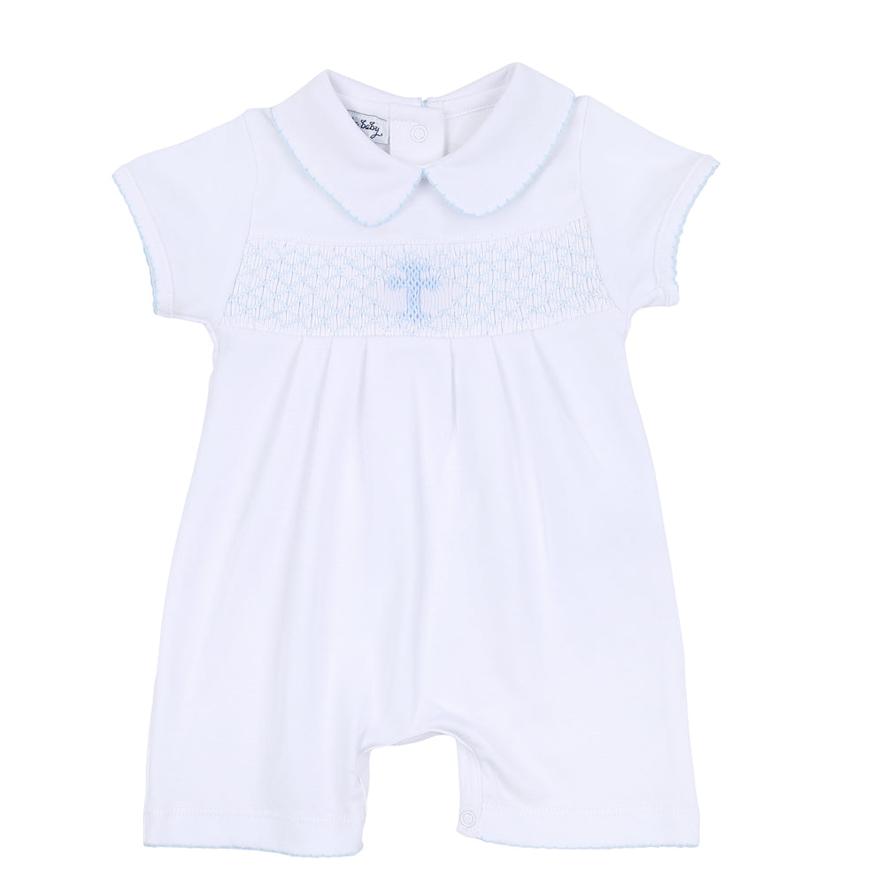Blessed Smocked Collared Short Playsuit - Blue