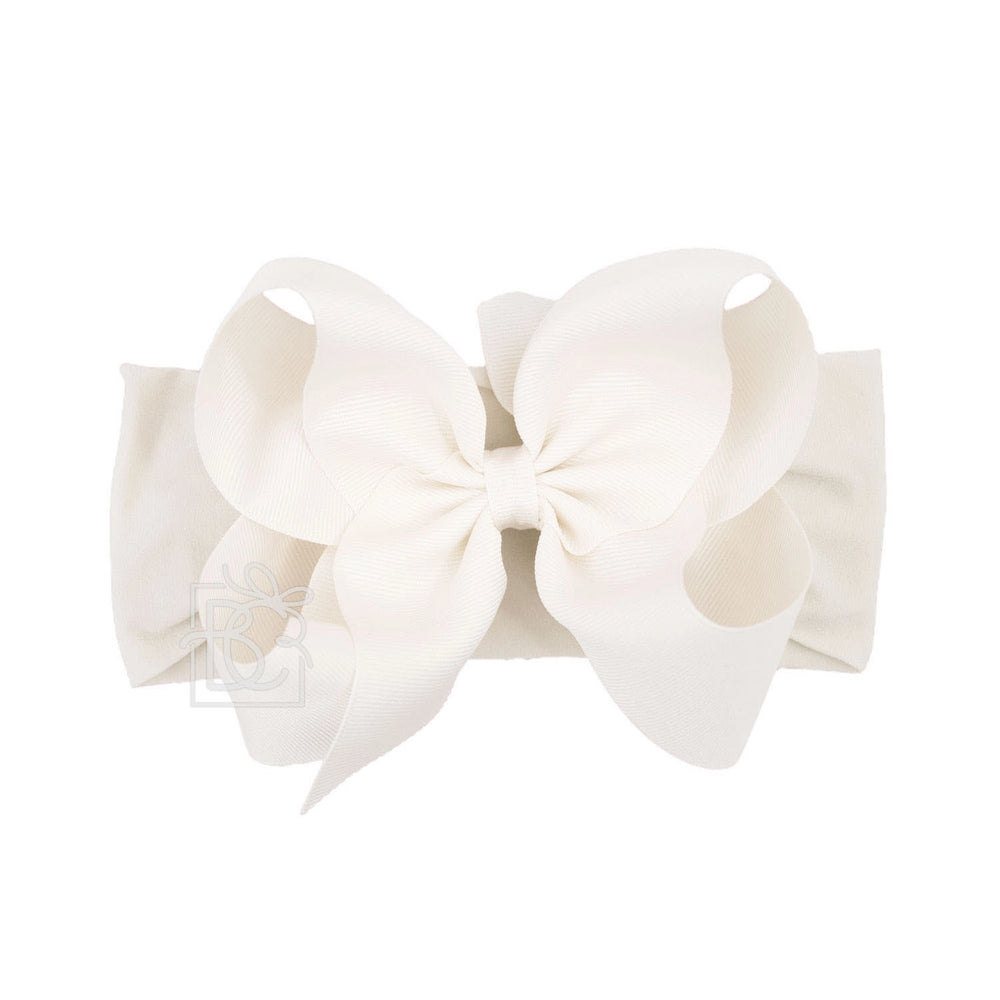 Wide Headband with 5.5" Signature Grosgrain Bow - Antique White