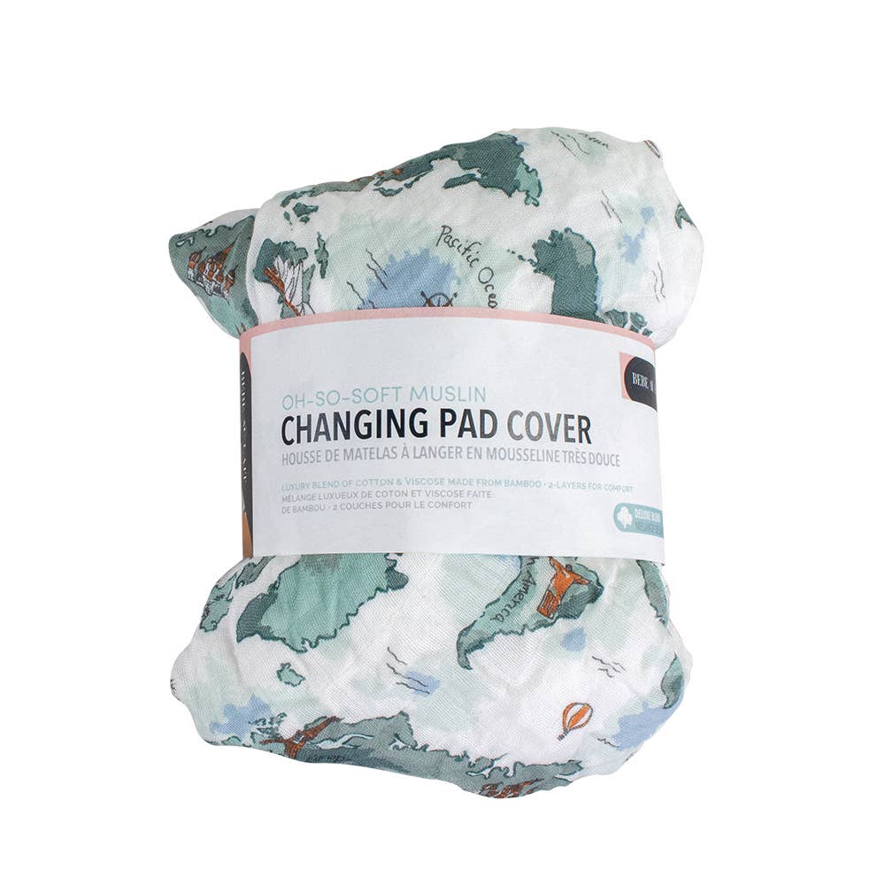 World Map Muslin Changing Pad Cover