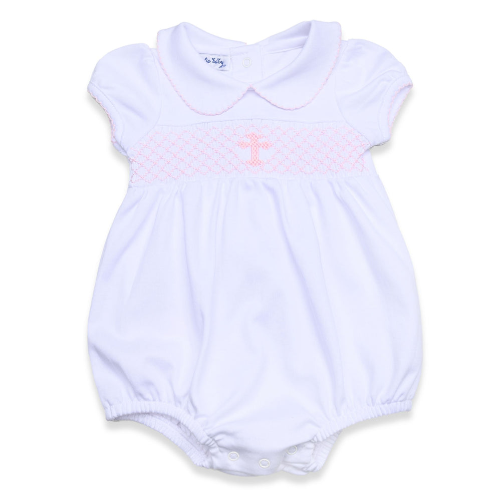 Blessed Smocked Collared Girl Bubble - Pink