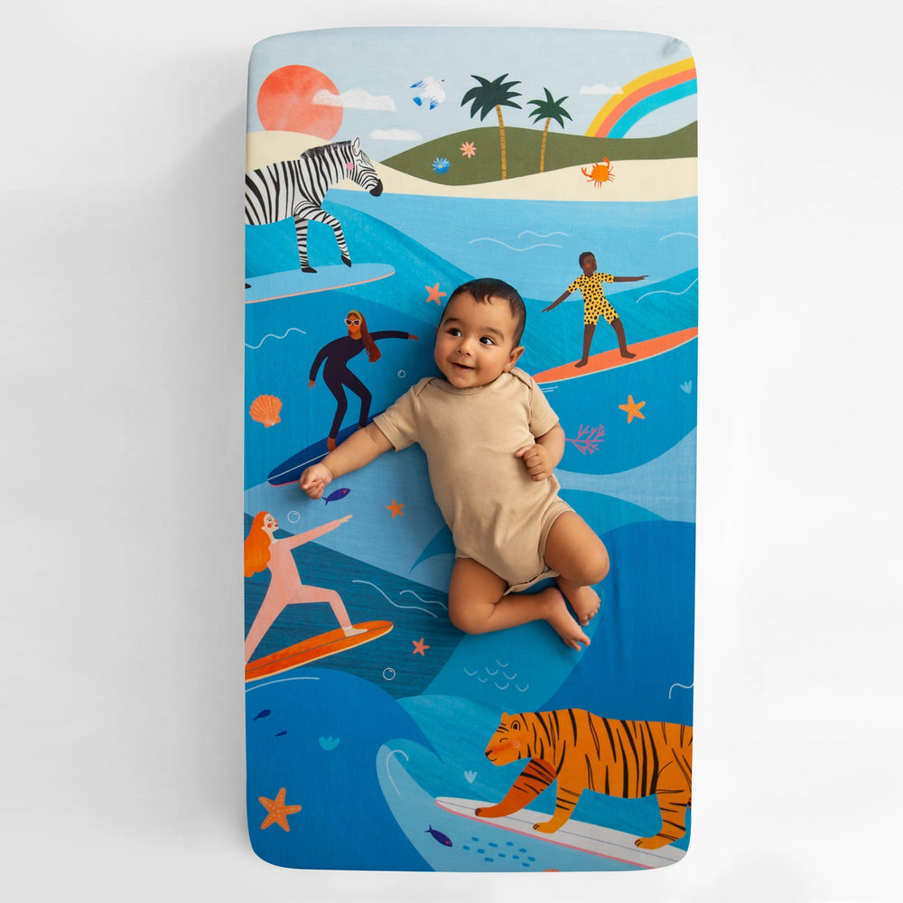 Cotton Sateen Crib Sheet - Surfing Safari
