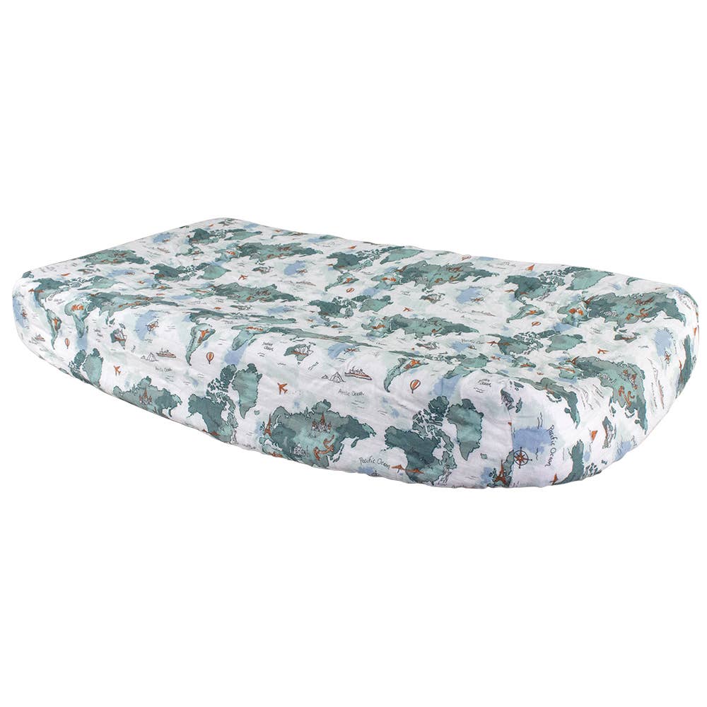 World Map Muslin Changing Pad Cover