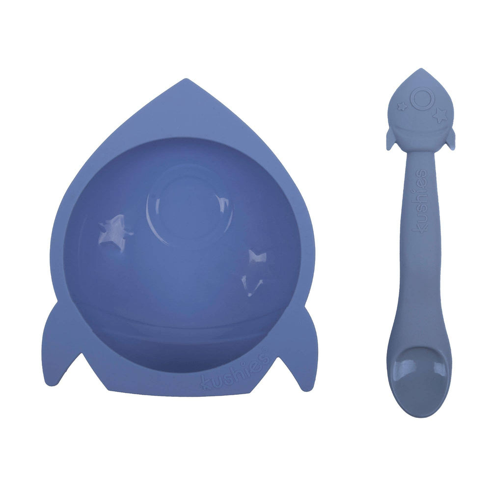 Silibowl Silicon Bowl + Spoon - Blue Rocket