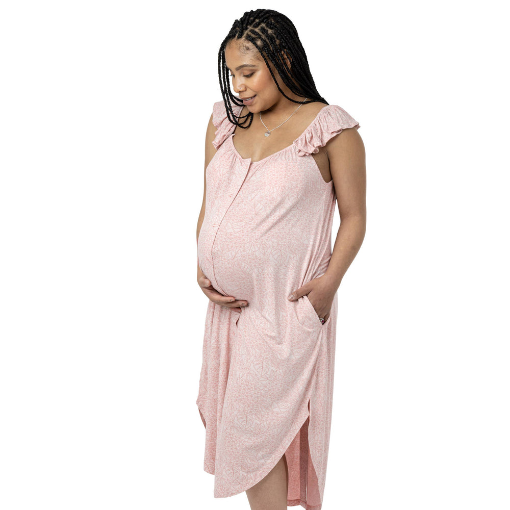 Ruffle Strap Labor, Delivery & Nursing Gown - Pink Hydrangea