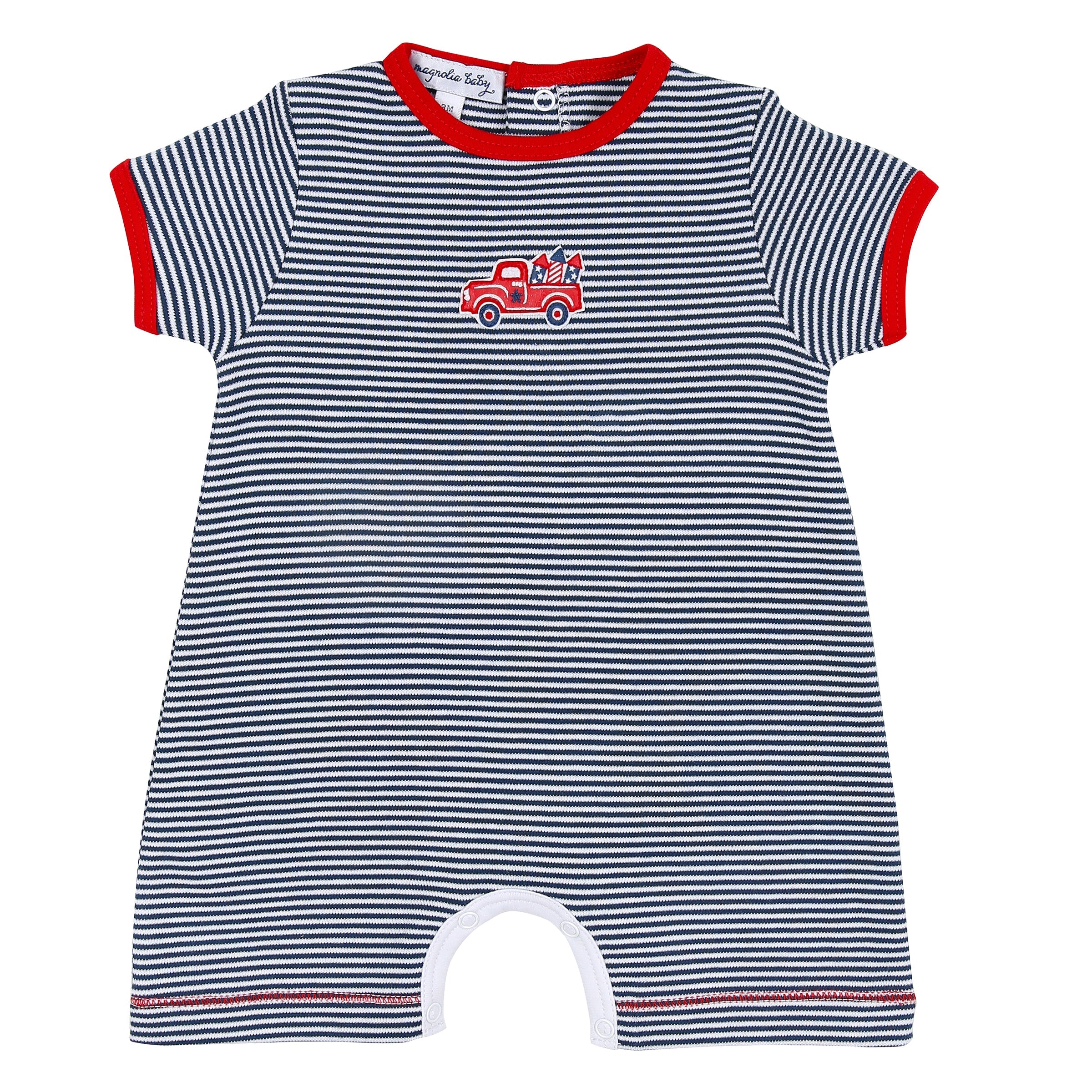 Magnolia Baby Red Stars and Stripes Forever Embroidered Short Playsuit