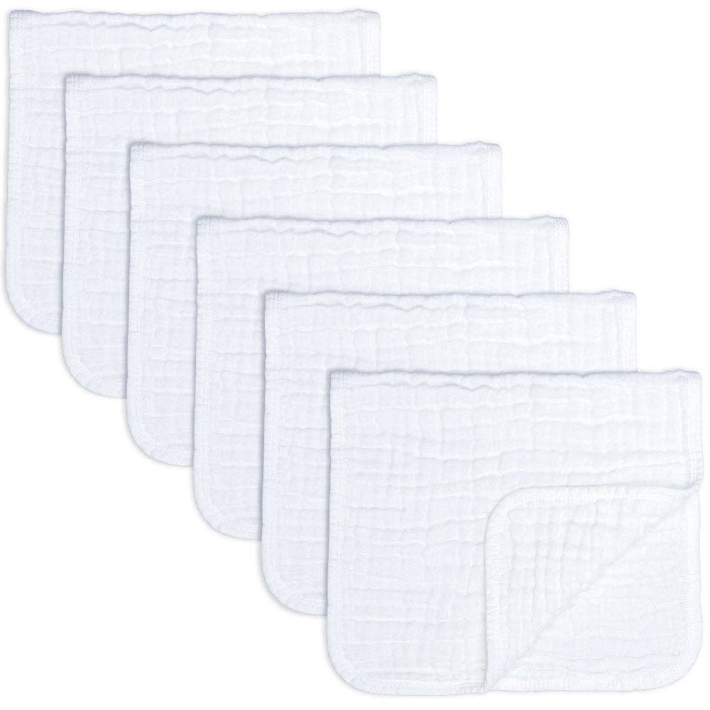 Cotton Muslin Burp Cloths - White - Pack of 6