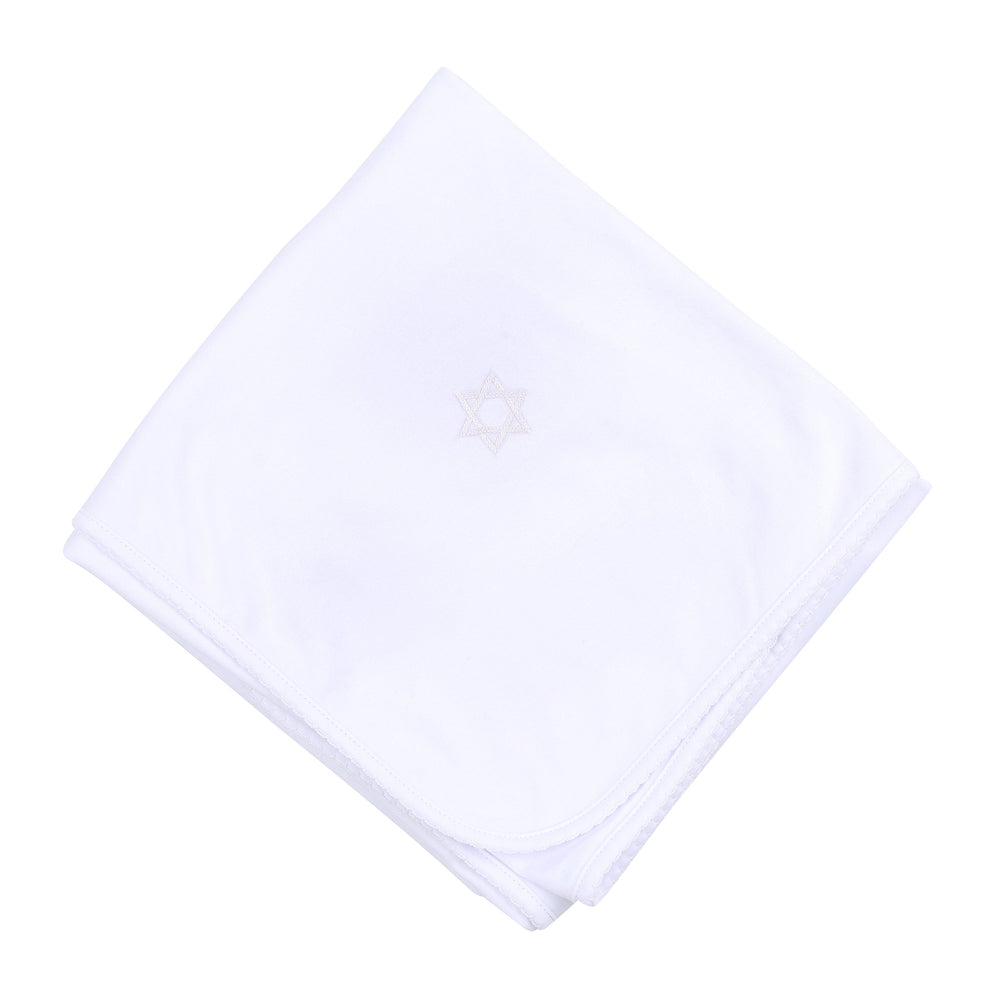 Brit Milah Embroidered Receiving Blanket - White
