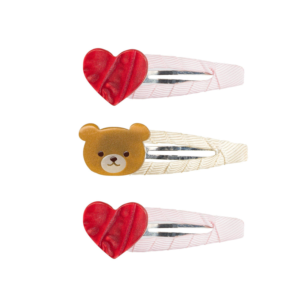 Teddy Bear & Hearts Snap Clips (Set of 3)