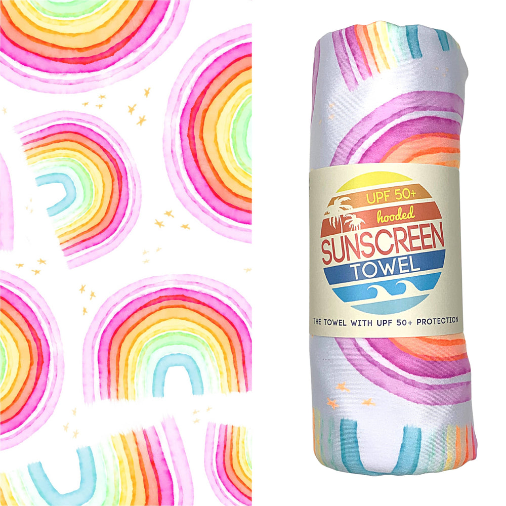 Kids UPF 50+ Hooded Sunscreen Towel - Rainbows