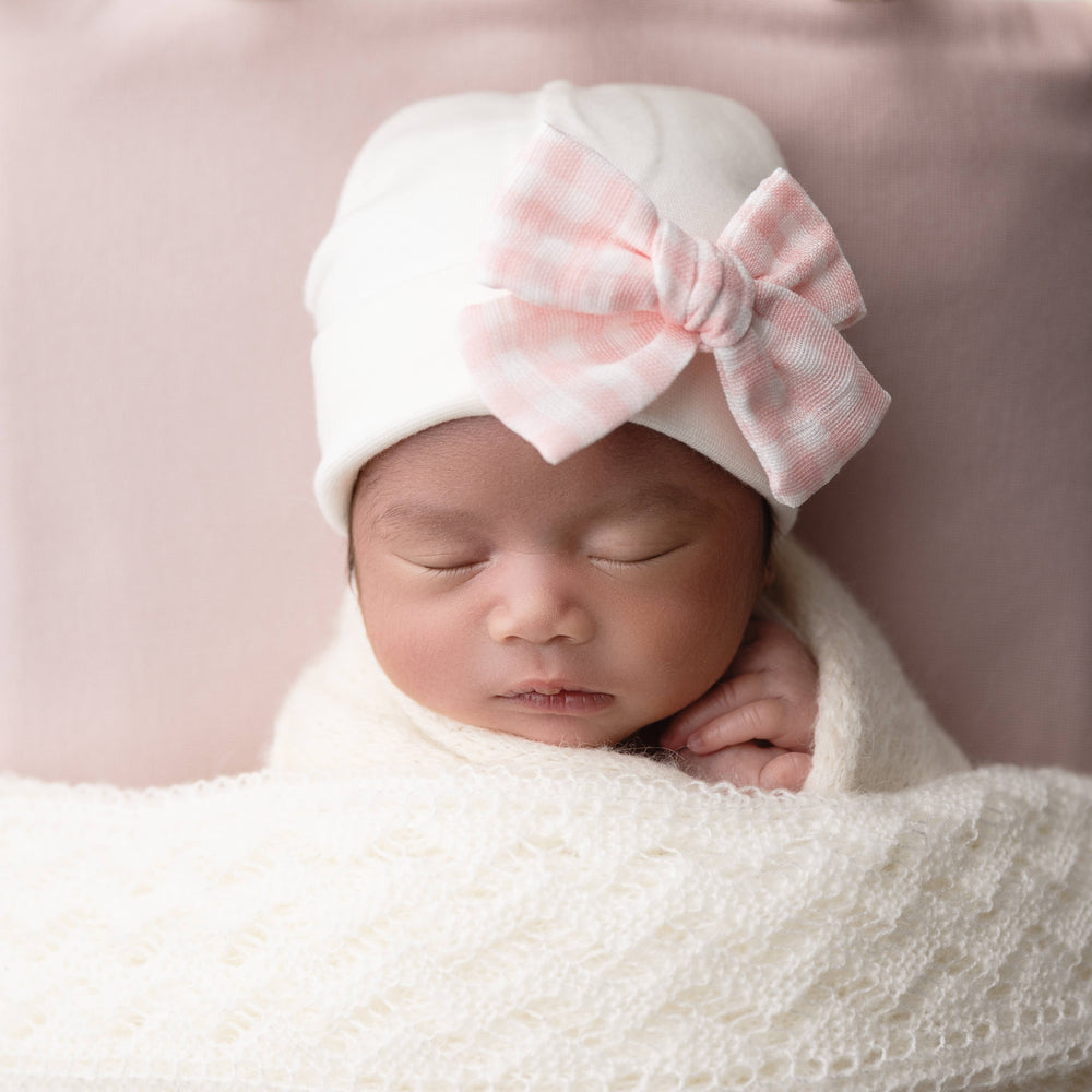 Muslin Bow Hat - Pink Gingham