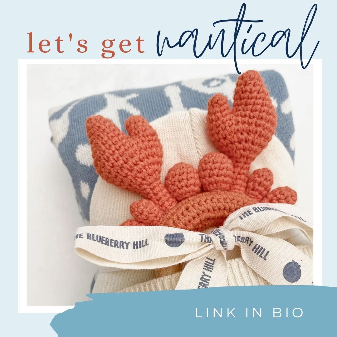 nautical baby blanket and crocheted crab teether