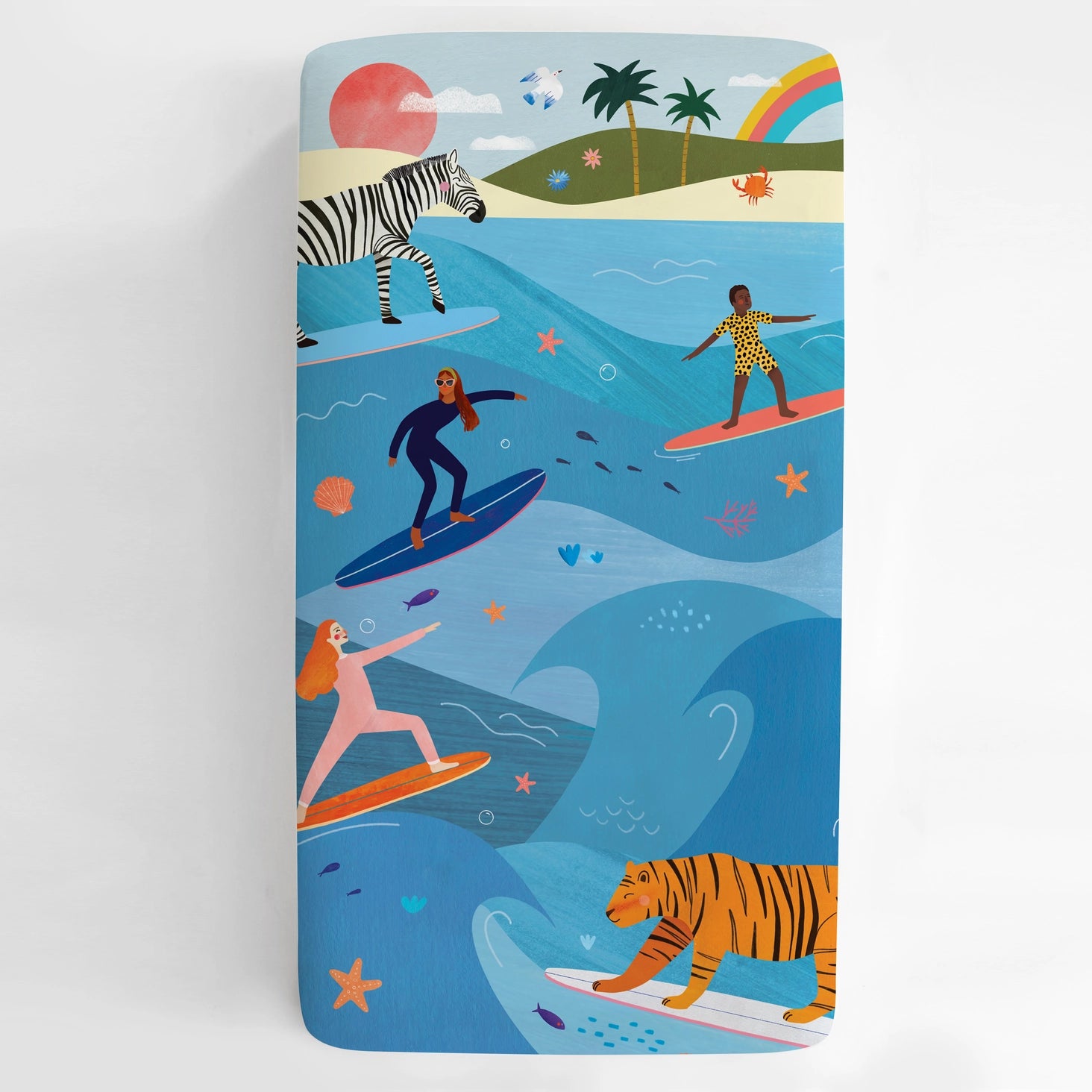 Cotton Sateen Crib Sheet - Surfing Safari