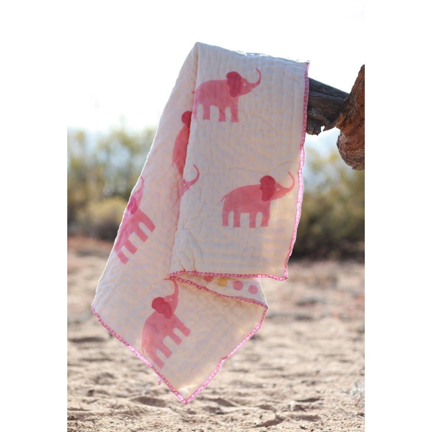 Organic Cotton Pink Elephant Quilt
