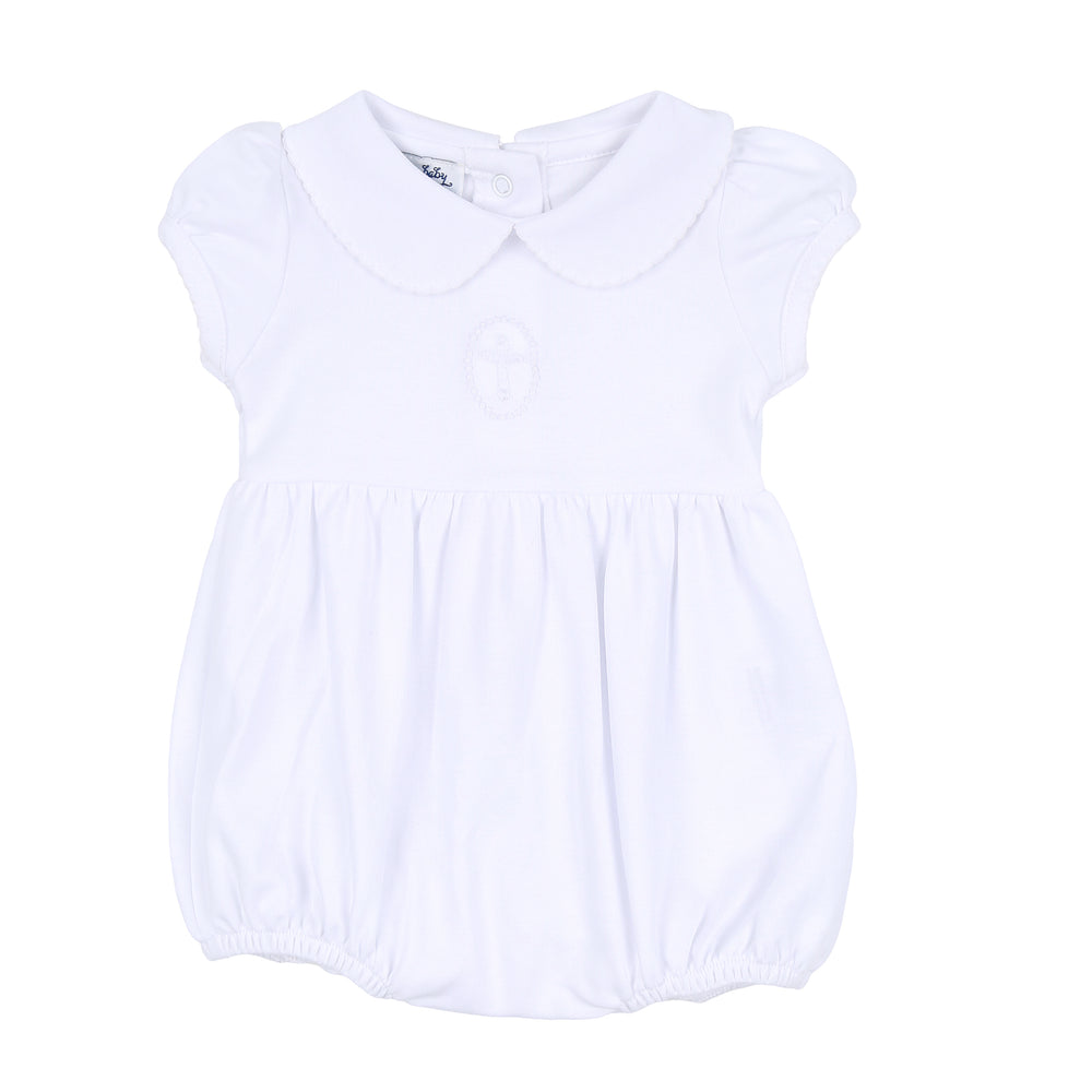 Blessed Embroidered Collared Girl Bubble - White