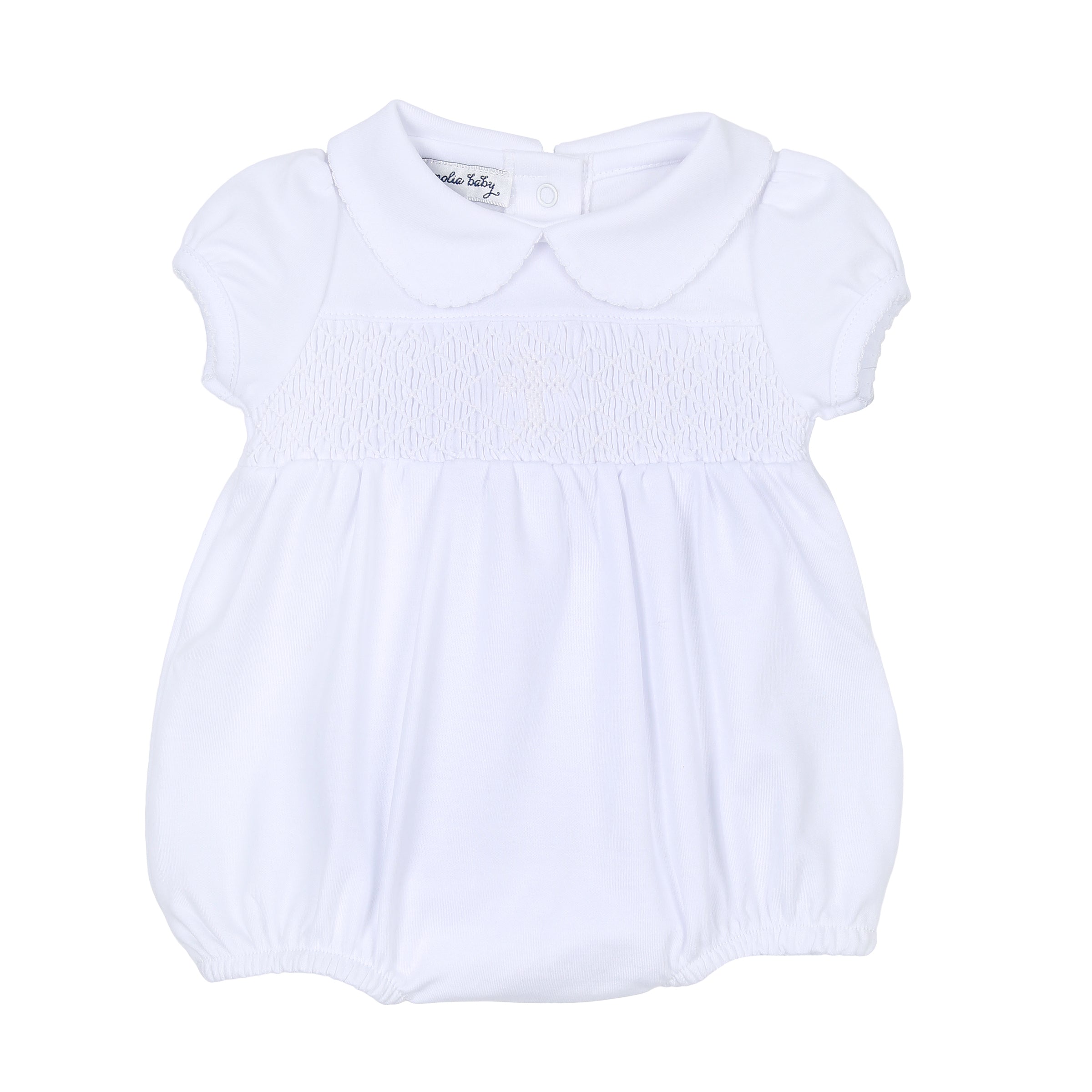Blessed Smocked Collared Girl Bubble - White