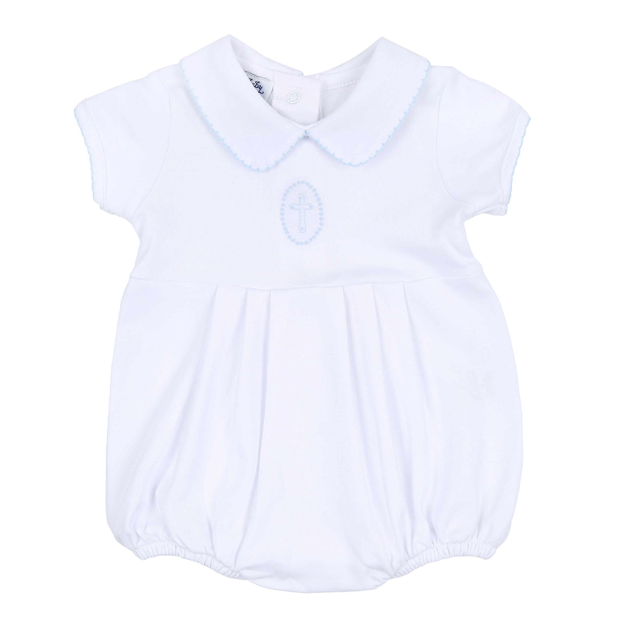 Blessed Embroidered Collared Boy Bubble - Blue
