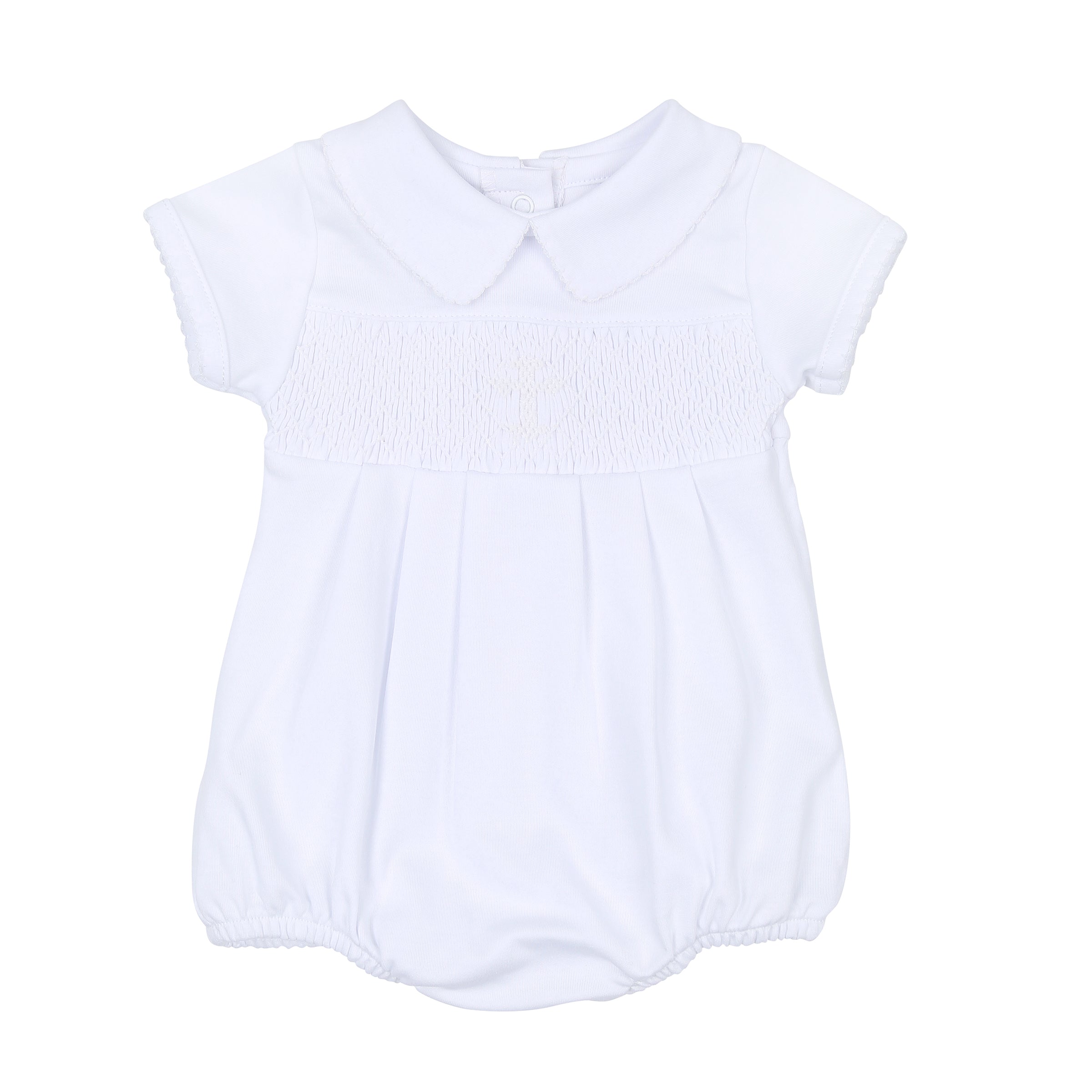 Blessed Smocked Collared Boy Bubble - White