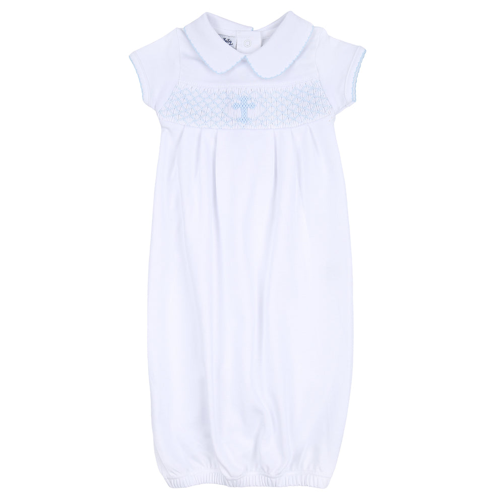 Blessed Smocked Collared Boy Gown - Blue