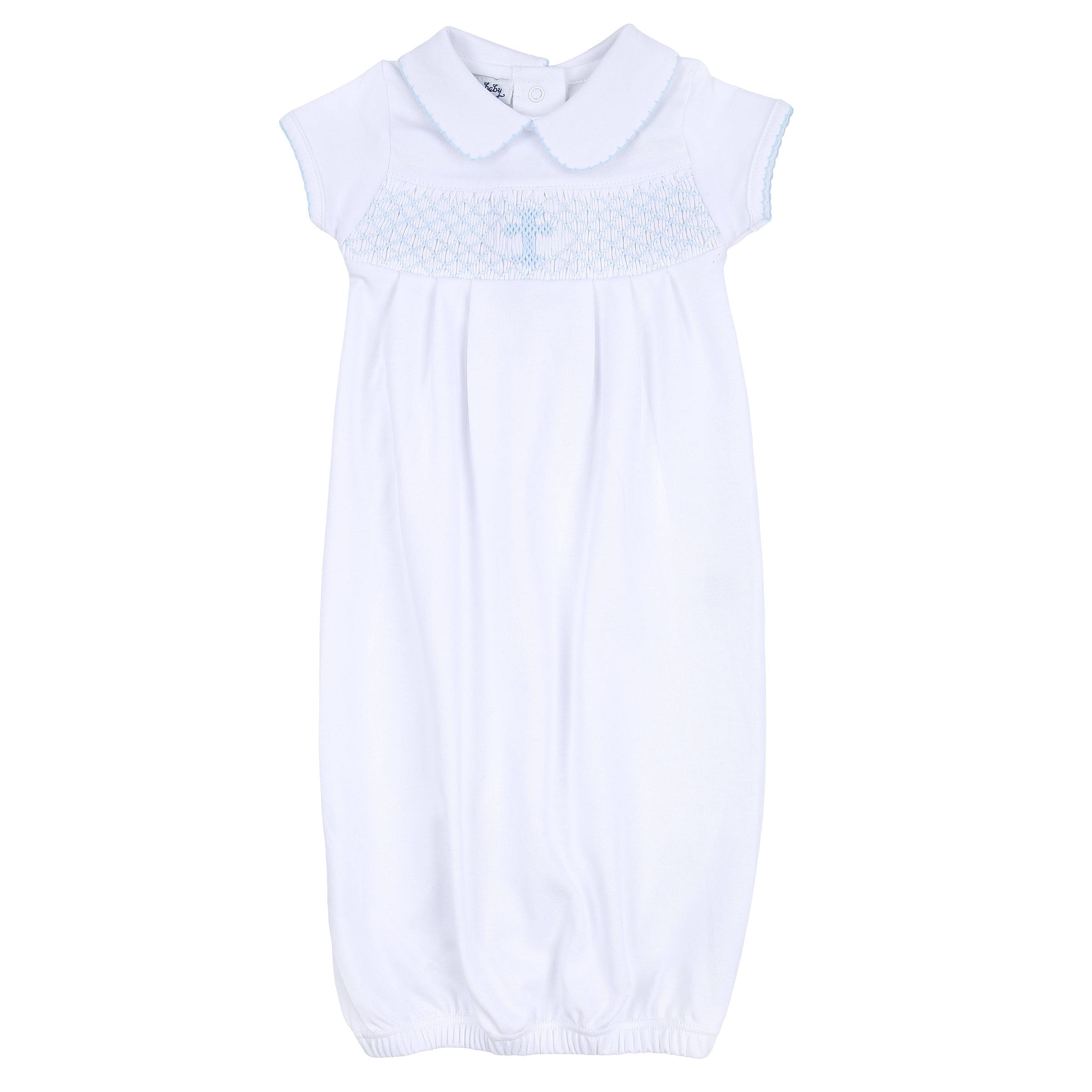 Blessed Smocked Collared Boy Gown - Blue