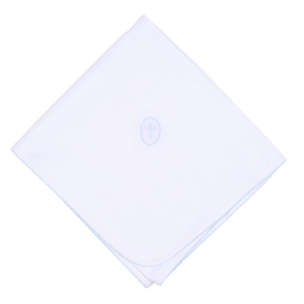 Blessed Embroidered Receiving Blanket - Blue