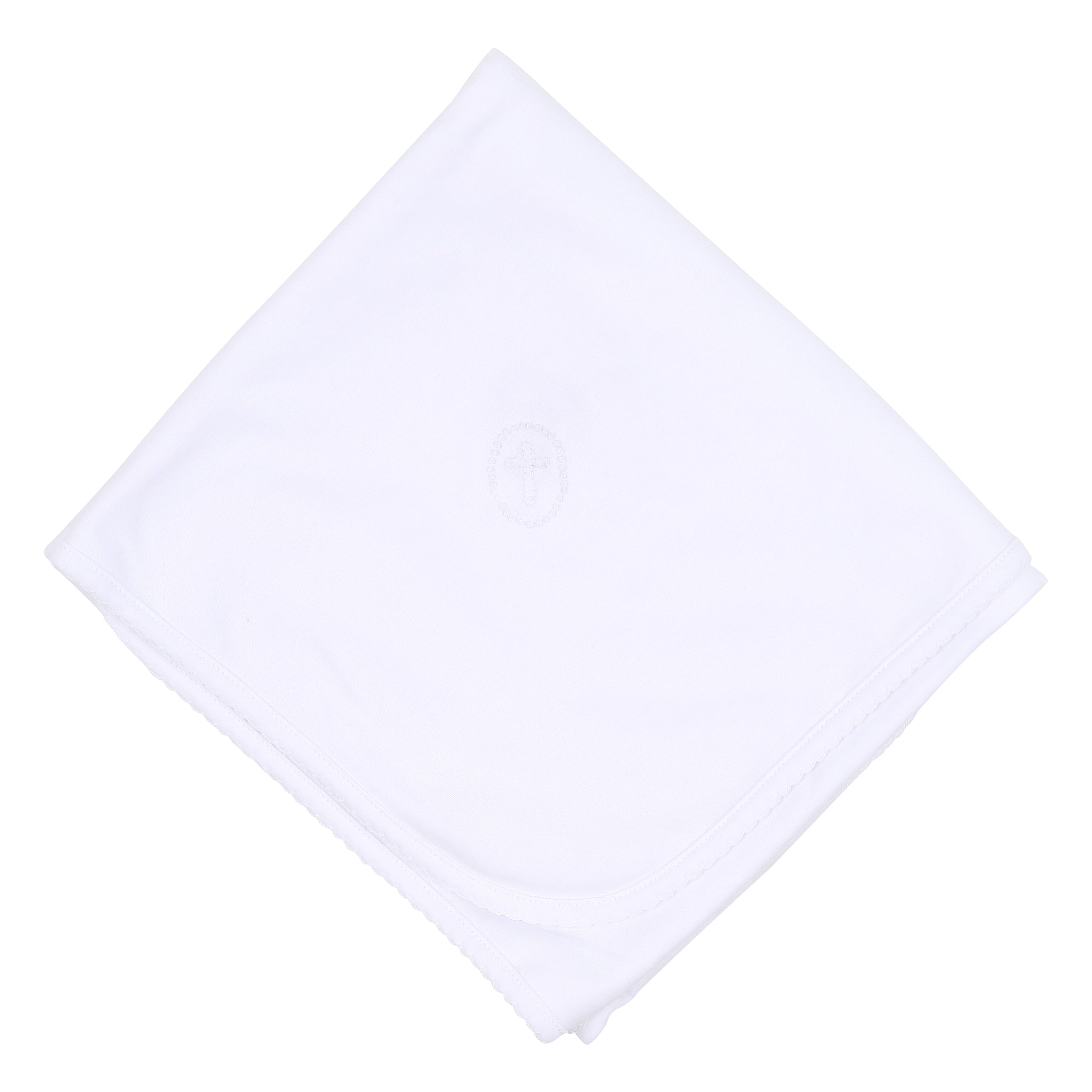 Blessed Embroidered Receiving Blanket - White