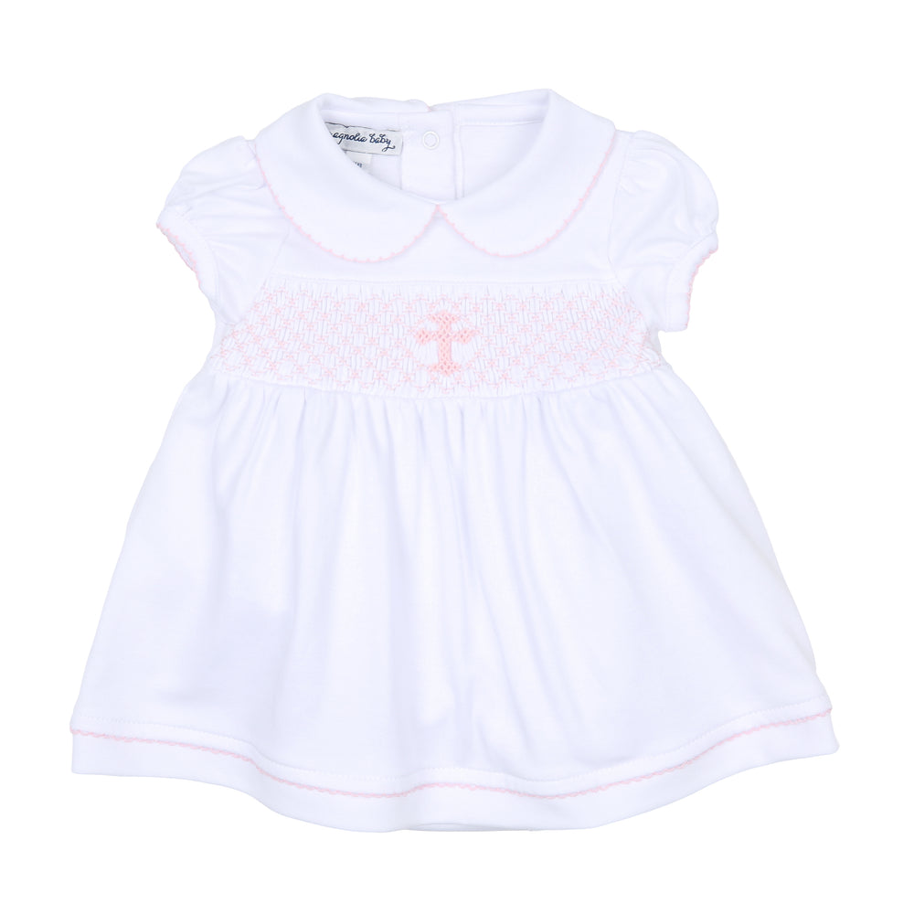 Blessed Smocked Collared Dress + Diaper Cover - Pink