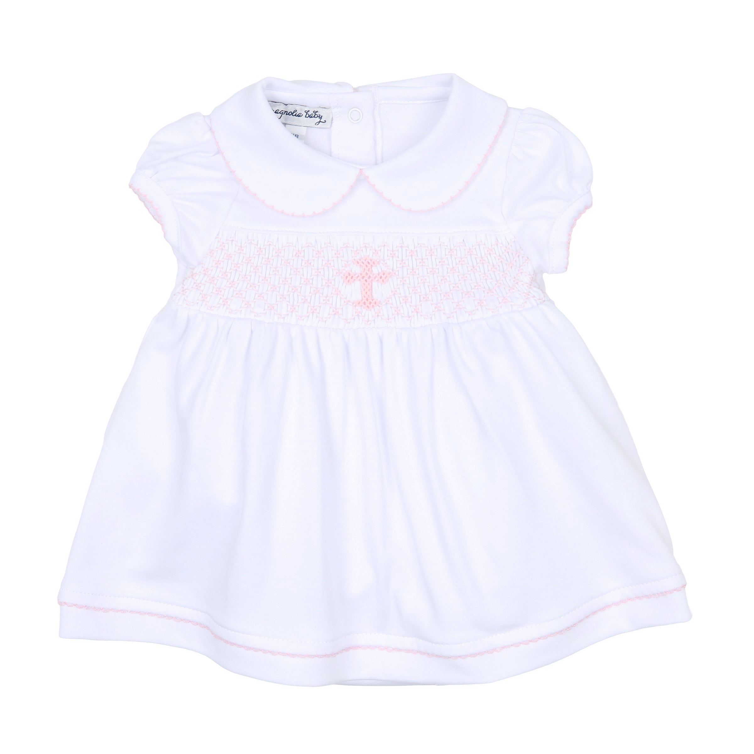 Blessed Smocked Collared Dress + Diaper Cover - Pink
