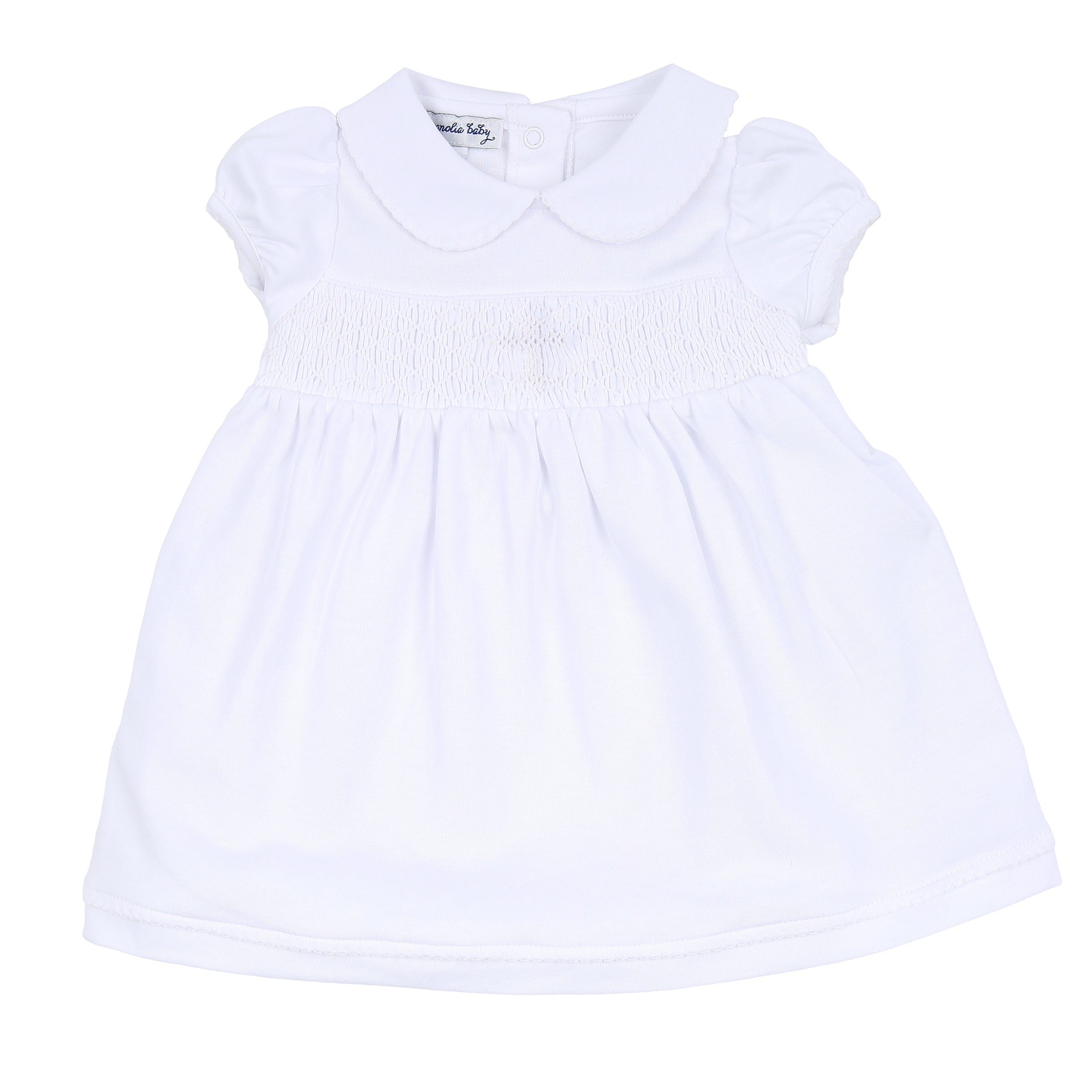 Blessed Smocked Collared Dress + Diaper Cover - White