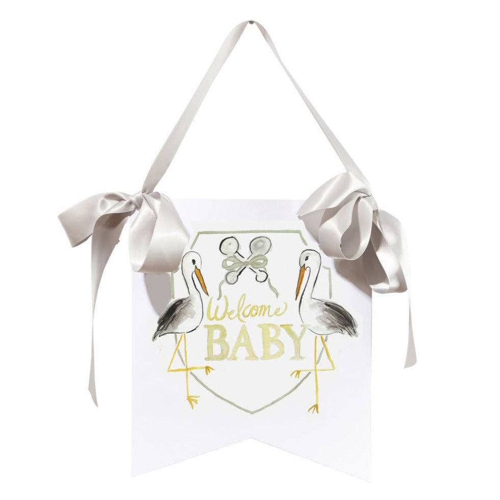 Welcome Baby Stork Hanger - Grey