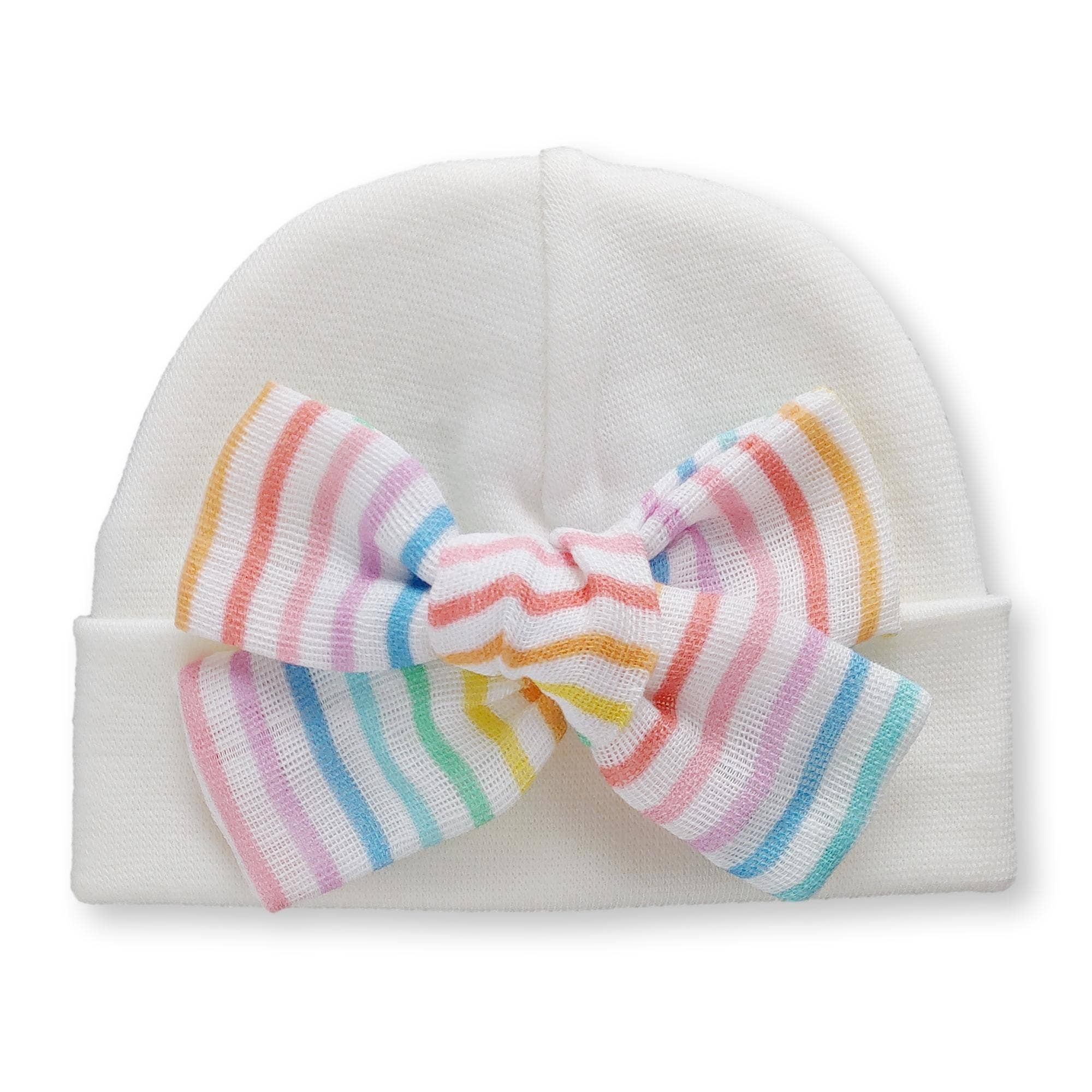 Muslin Bow Hat - Rainbow Stripes