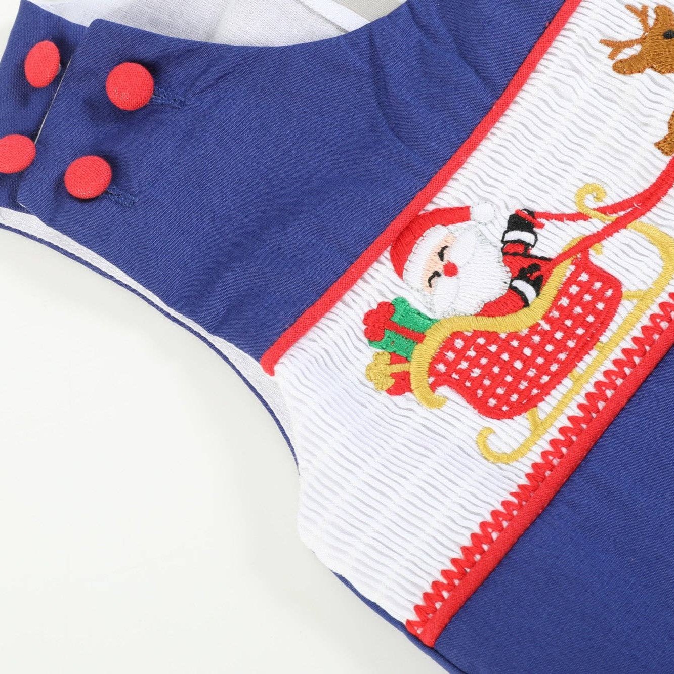 Royal Blue Santa & Sleigh Smocked Overalls