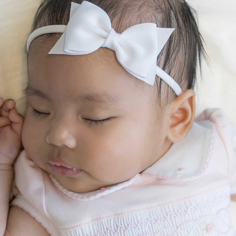 Sophia Baby Headband with Grosgrain Bow - White
