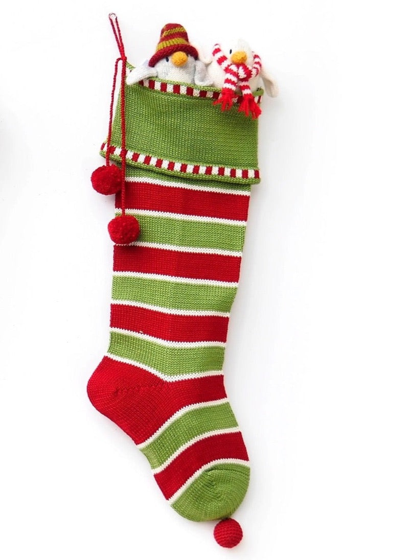 Striped Christmas Stocking - Green & Red