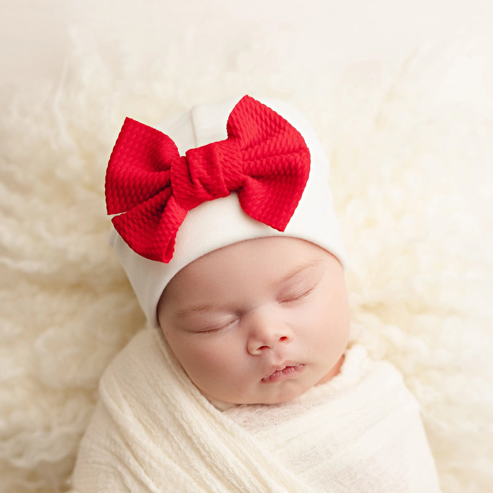 Baby Hat - Poppy Bow - Red