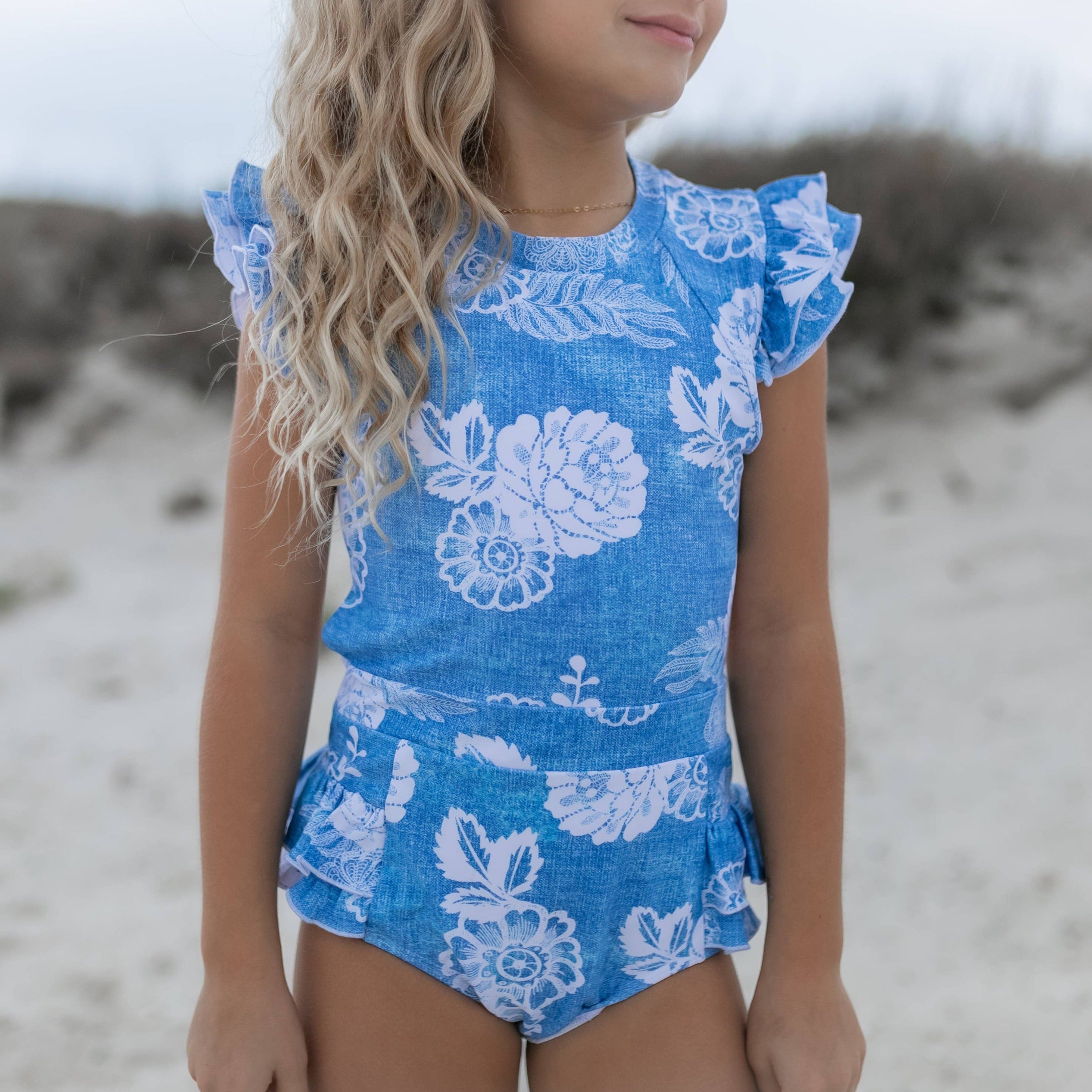 Floral Open Back One Piece Ruffle Swimsuit