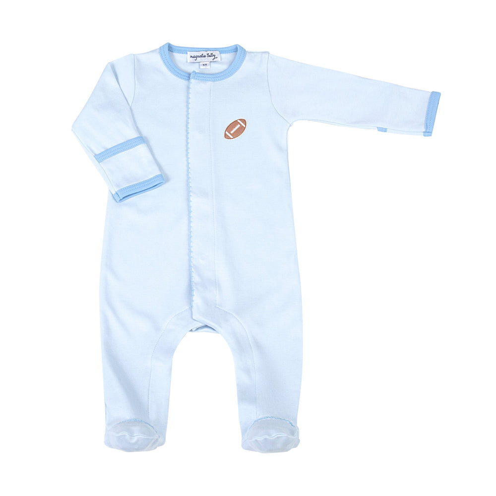 Darling Football Embroidered Footie - Blue