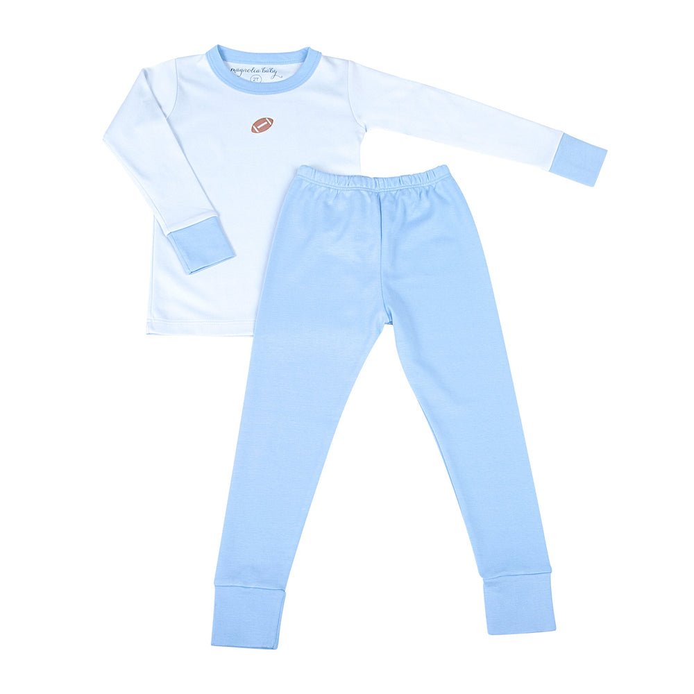 Darling Football Embroidered Long Pajamas - Blue