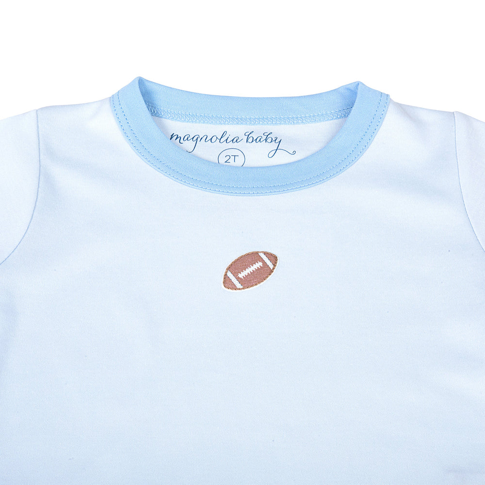 Darling Football Embroidered Long Pajamas - Blue