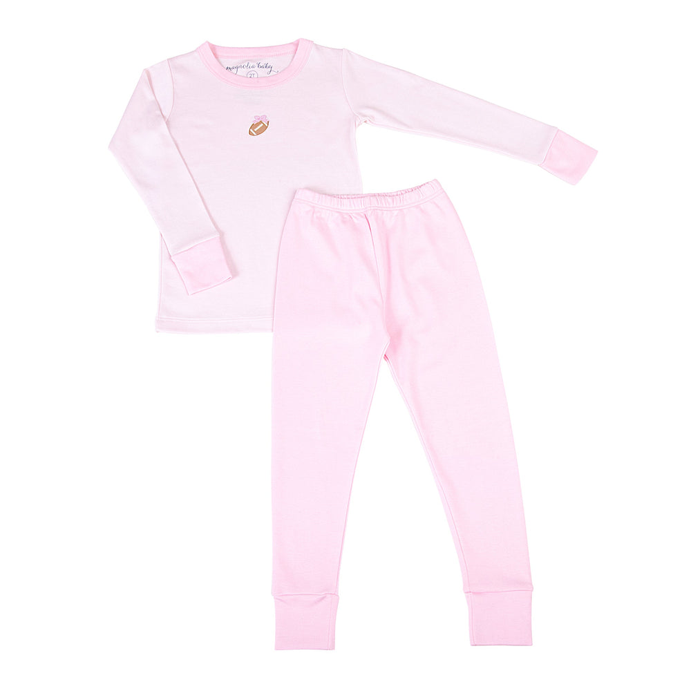 Darling Football Embroidered Long Pajamas - Pink