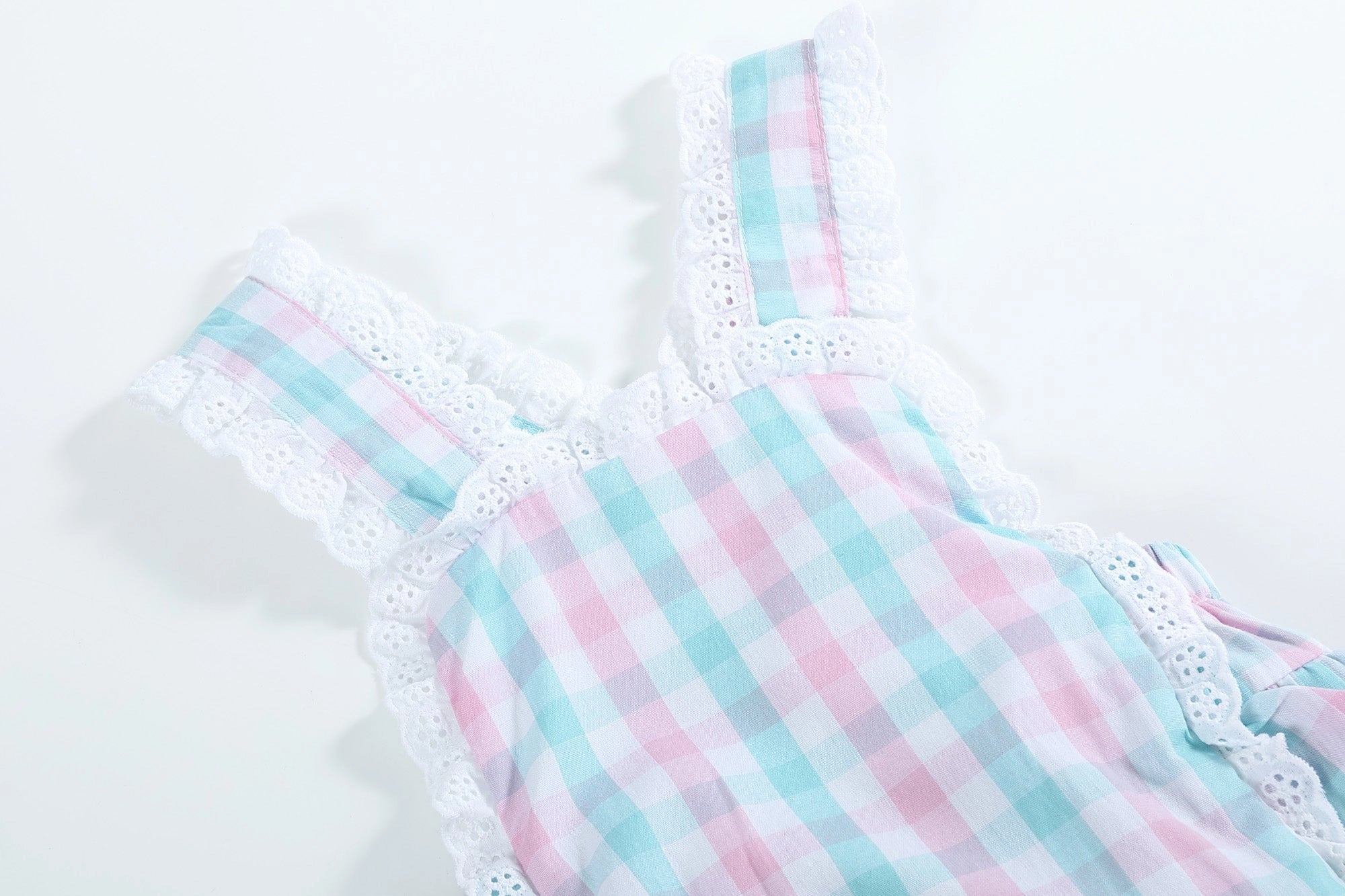 Gingham & Lace Bow Romper