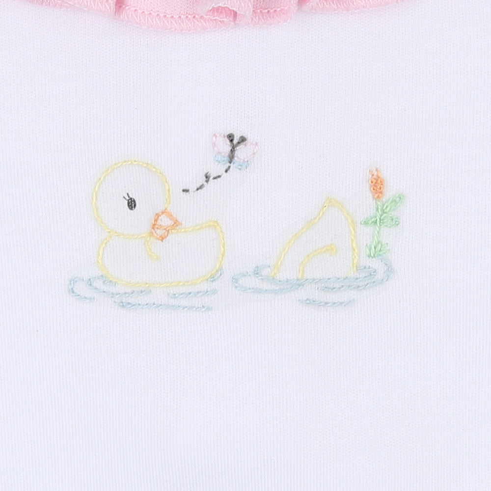 Vintage Duckies Embroidered Footie - Pink