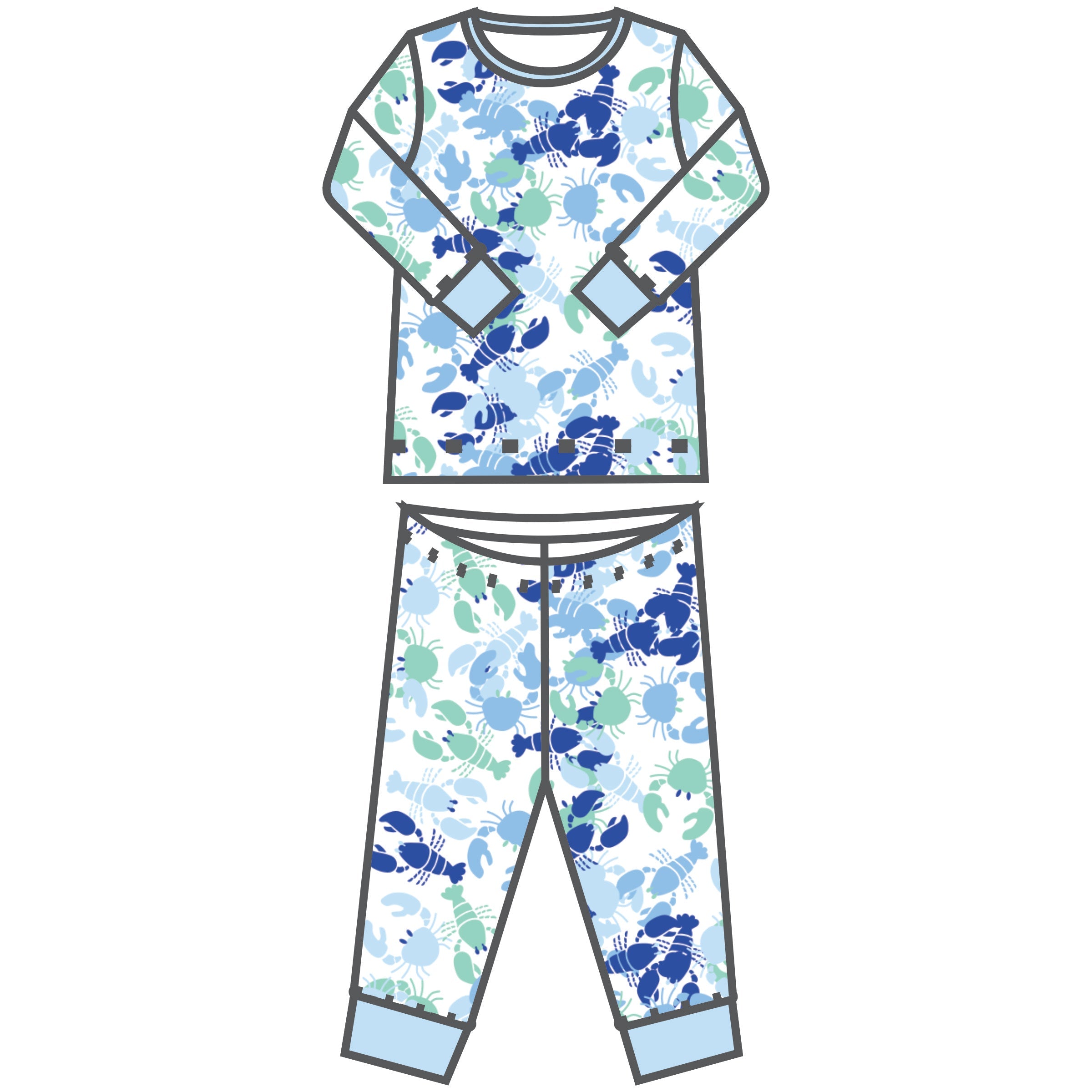 Crabs and Lobsters Blue Long Pajama