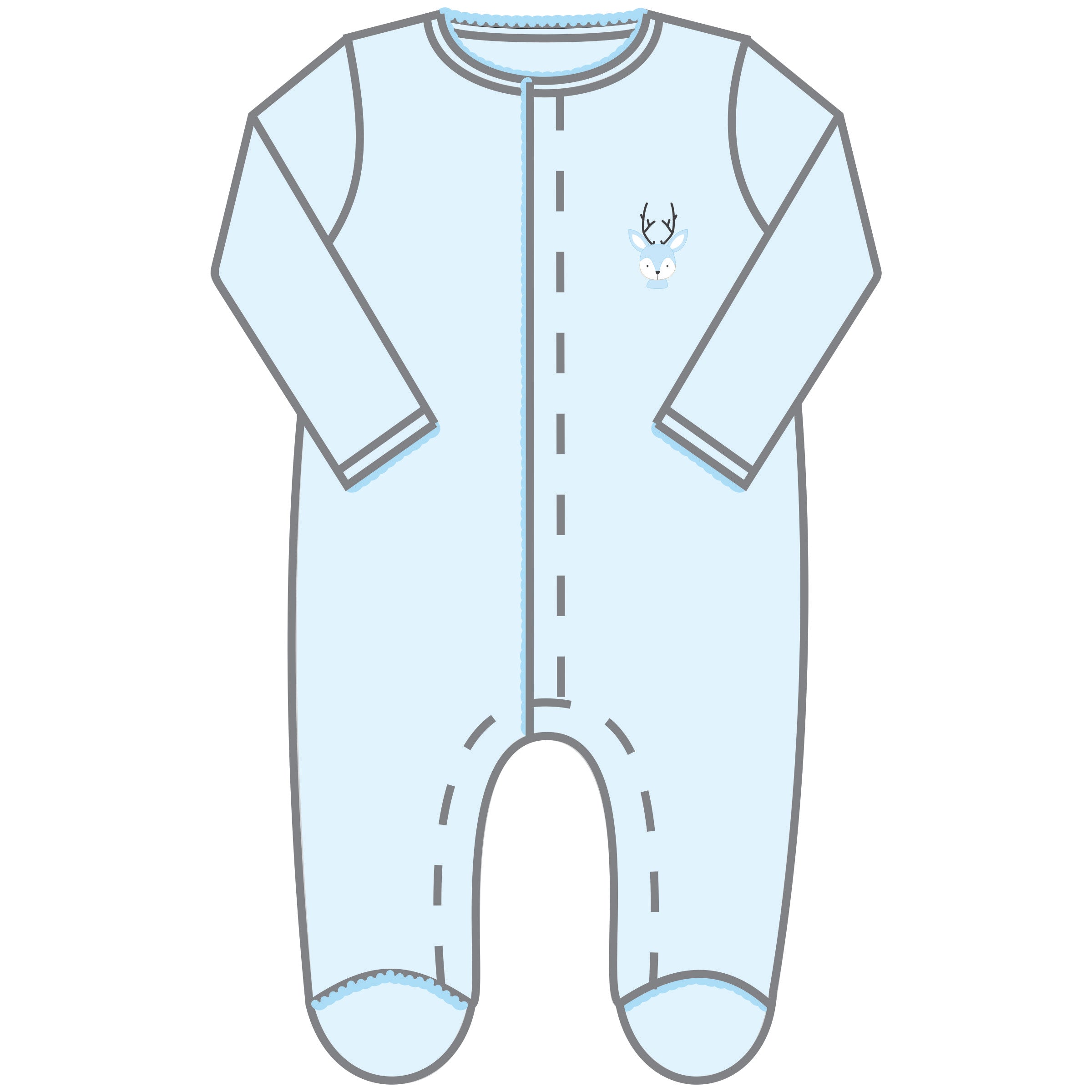 Tiny Buck Embroidered Footie - Blue