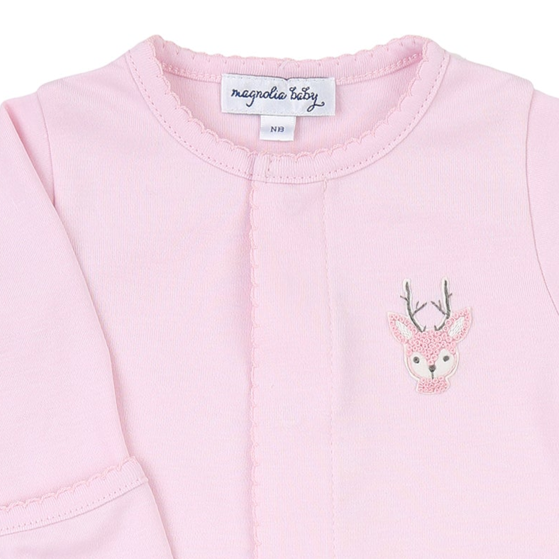 Tiny Buck Embroidered Footie - Pink