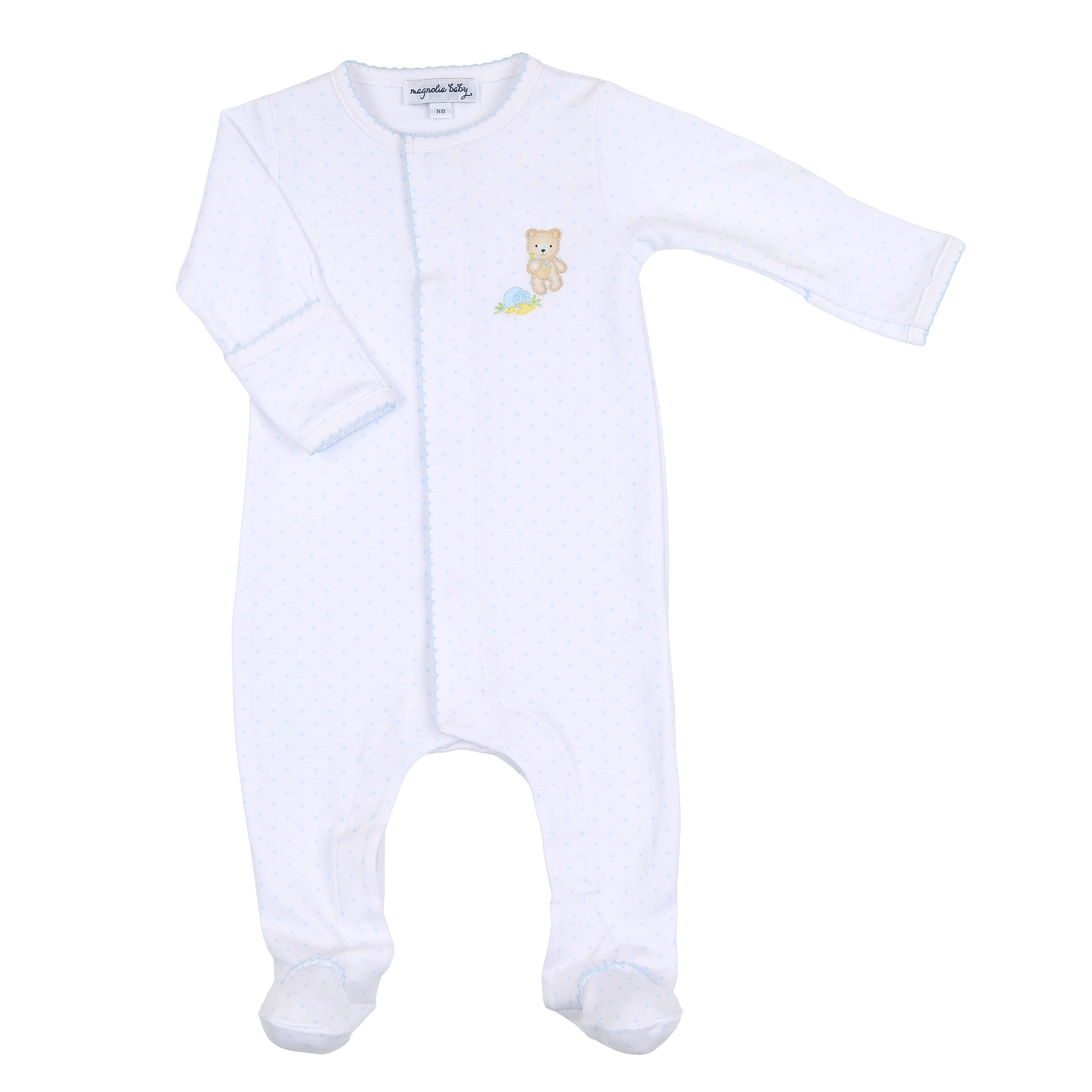 Sweet Teddies Embroidered Footie - Blue