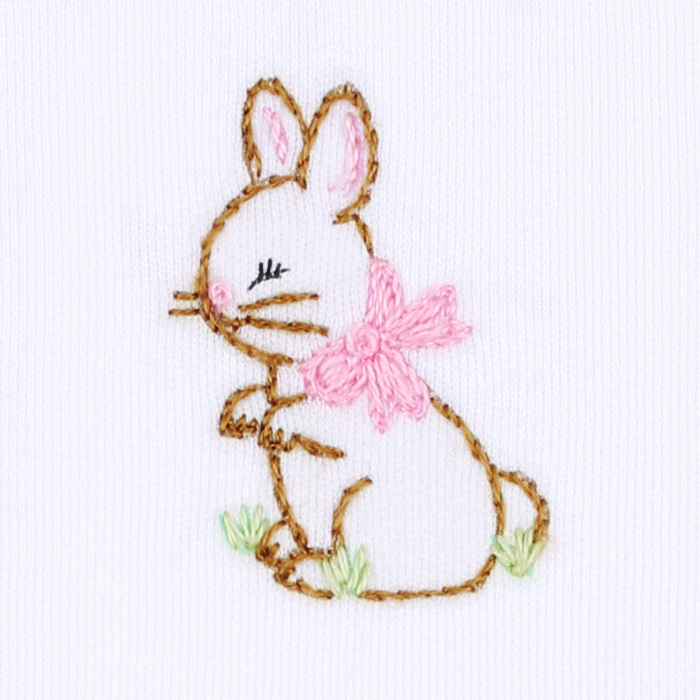 Vintage Bunny Embroidered Long Pajamas - Pink
