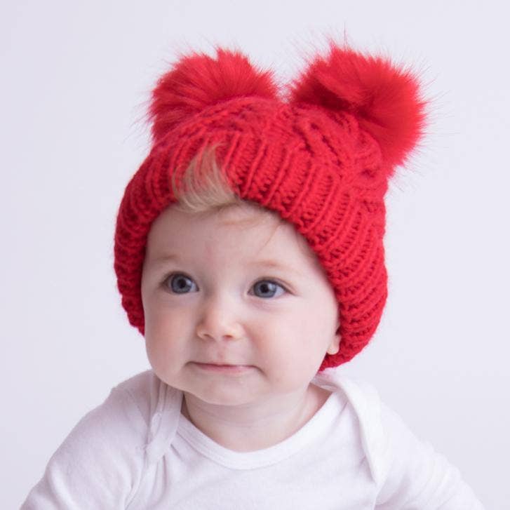 Red Pom Pom Hat Baby & Kids