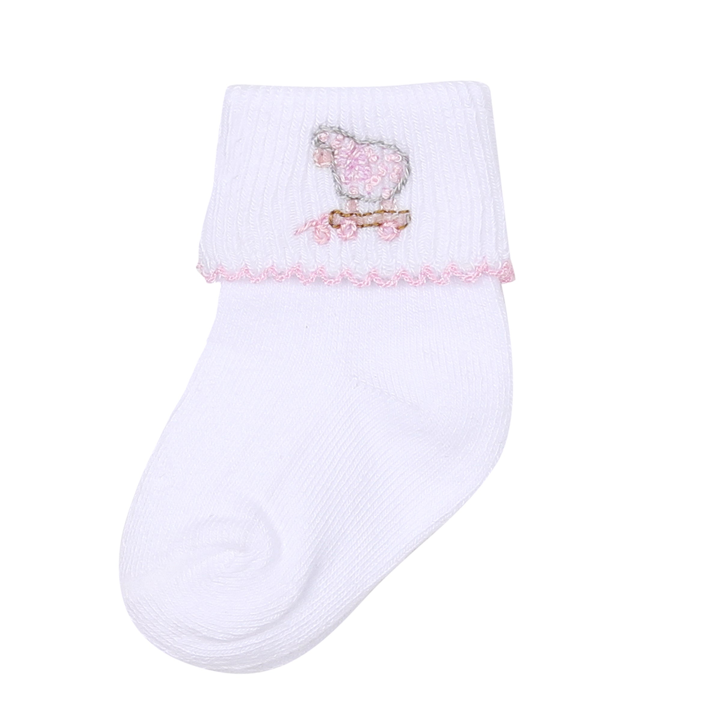 Darling Lambs Embroidered Socks - Pink