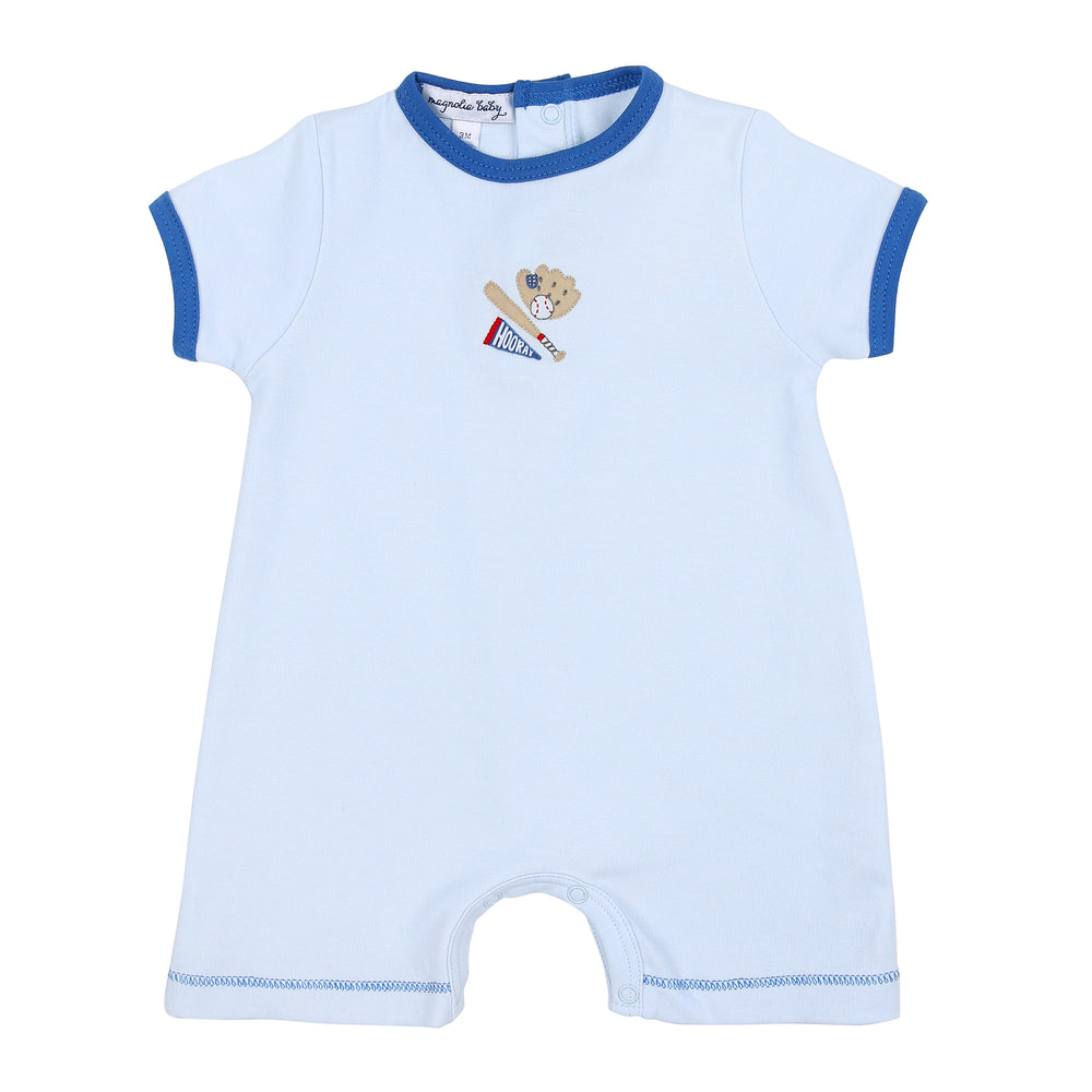 Hurray For Baseball Embroidered Short Playsuit